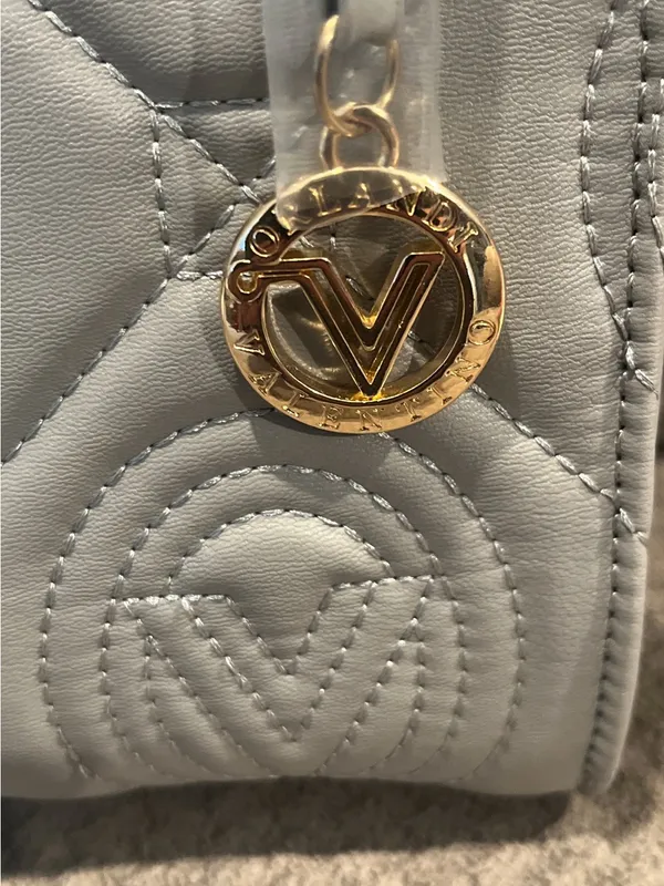 Valentino Orlando Grey Quilted Monogram Satchel Tote Strap Bag Charm V-2012 NWT - Image 9