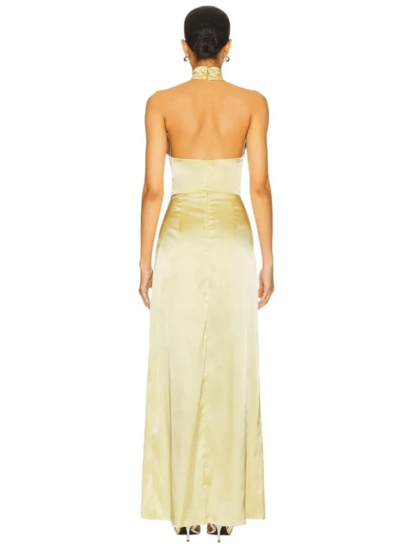 MORE TO COME Darcey Maxi Dress in Butter Yellow Small New Womens Satin Long Gown - Image 2