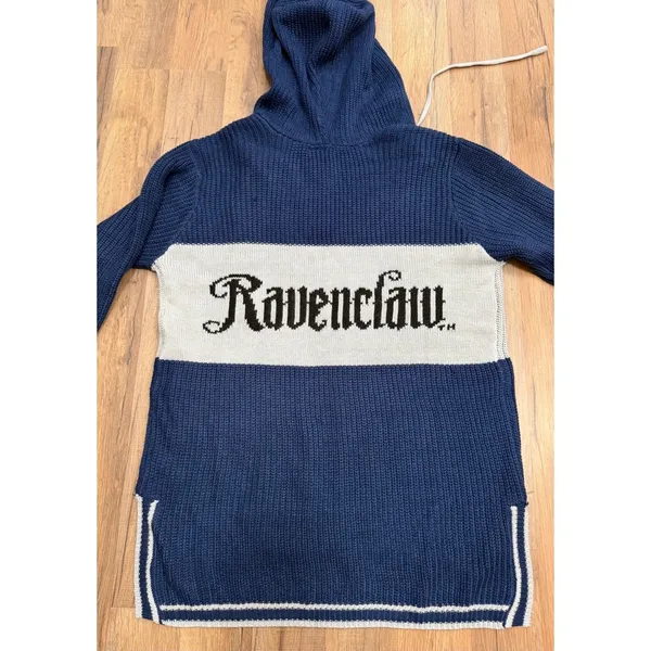 Harry Potter Ravenclaw Women's L Knit Hooded Sweater High Low Hem Crest - Image 4