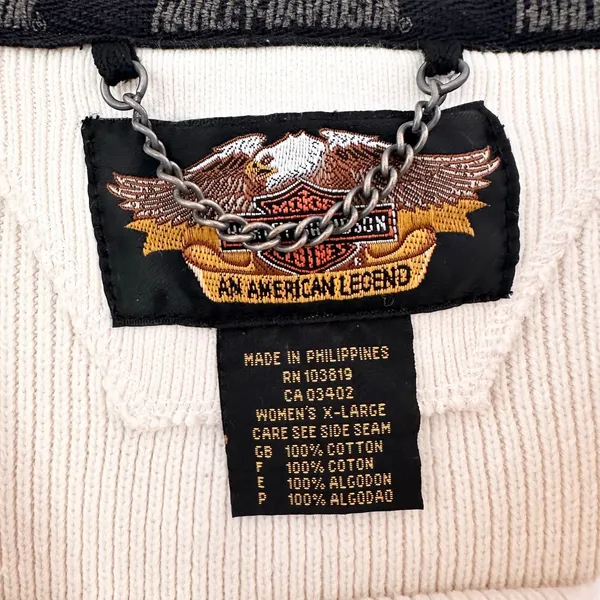 Harley Davidson Women Ivory Spellout Sleeve Ribbed Heavy Knit Sweater XL Y2K - Image 6