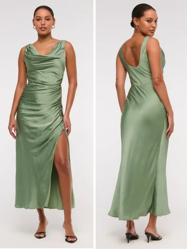 Abercrombie & Fitch A&F Satin Cowl Neck Draped Maci Dress Lush Green XL NEW $140 - Image 2