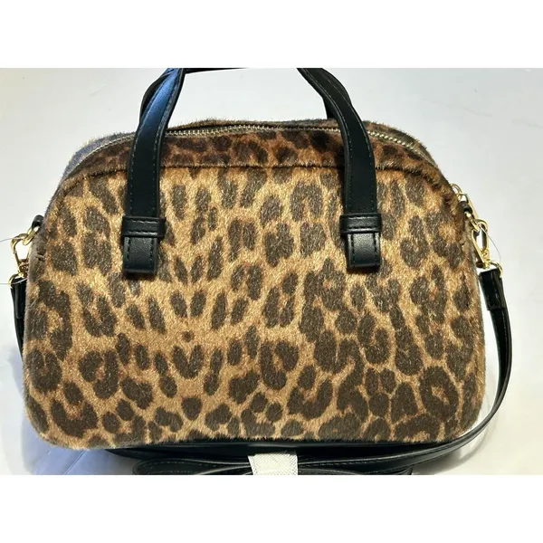 NWT Time and Tru Women Mini Satchel Crossbody Bag Faux Fur Leopard Print Boxy - Image 7