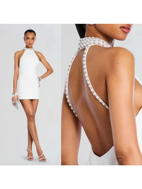 Retrofete Penelope Open Back Mini Dress White Womens Size Large - Image 2