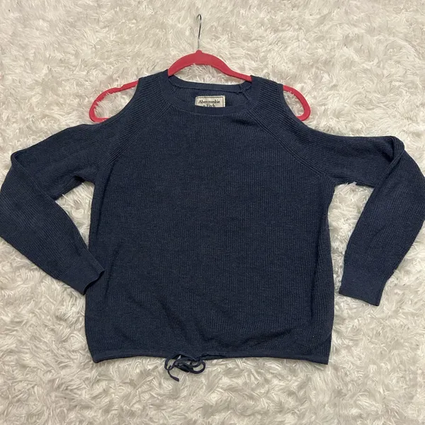 Abercrombie & Fitch blue cold-shoulder knit sweater long sleeve crew neck Large - Image 5
