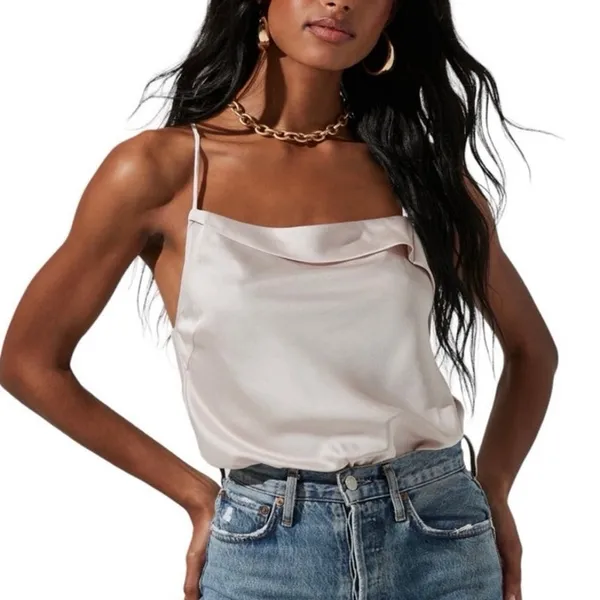 ASTR The Label The Drape Pink Silk Satin Spaghetti Strap Sleeveless Bodysuit Top - Image 11