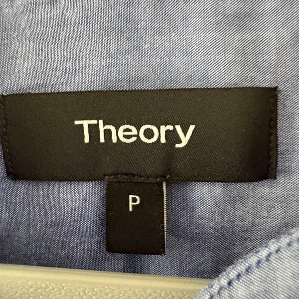 Theory Blue Cotton Chambray Collarless Tunic Shirt Long Sleeve G0704 S - Image 8