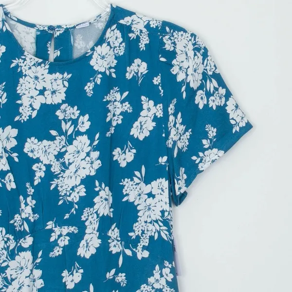 NWT Old Navy Floral Mini Dress Size S Teal Blue Short Sleeve‎ Rayon Pockets - Image 3