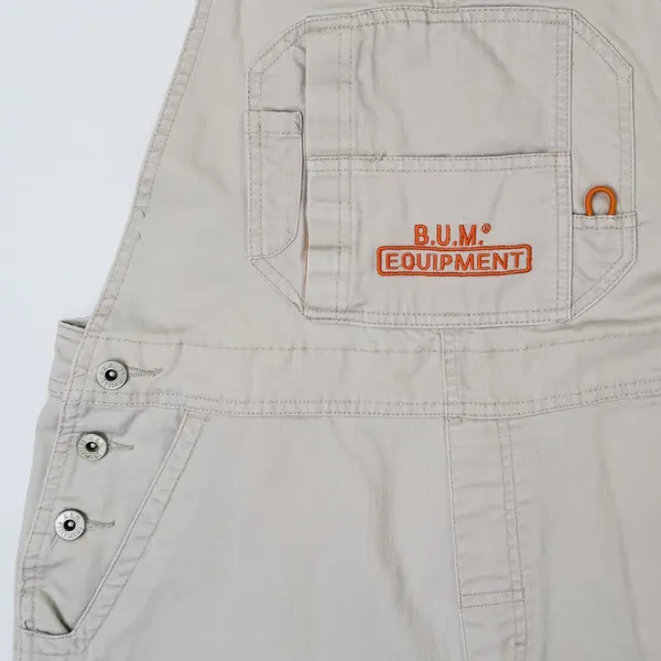 Vintage 90s Bum Equipment Jeans Khaki & Orange Denim Overall Shorts - Image 7