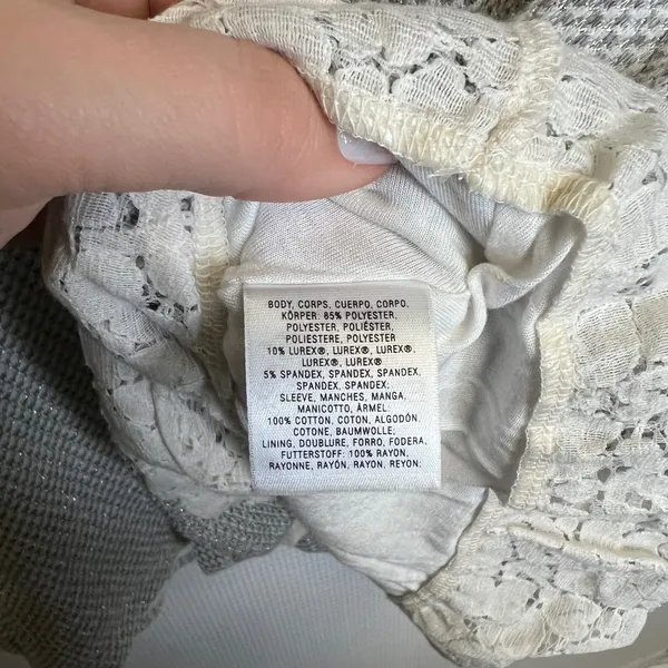 Postmark Gray Shimmer Waffle Knit Lace Trim Raglan Top Womens XL 3/4‎ Sleeve - Image 7