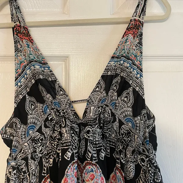 Intimately Free People sz Medium Black Paisley Strappy V-Neck Slip Mini Dress - Image 4