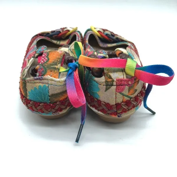 Womens Flats Hidden Heel Floral Ankle Strap Beaded Boho Size 37 US 5 - Image 3