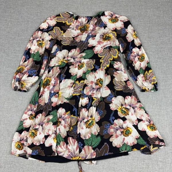 Anthropologie Dress Womens XXS Multicolor Floral V-Neck Long Sleeve Swing Lined - Image 4