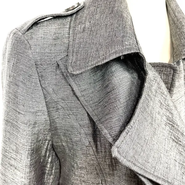 Express Double Breasted Silver Chiffon Trench Coat Size M - Image 6