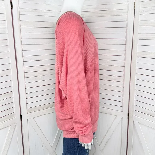 Free People Santa Clara Thermal‎ Oversized Shirt Coral Pink Orange Medium - Image 4