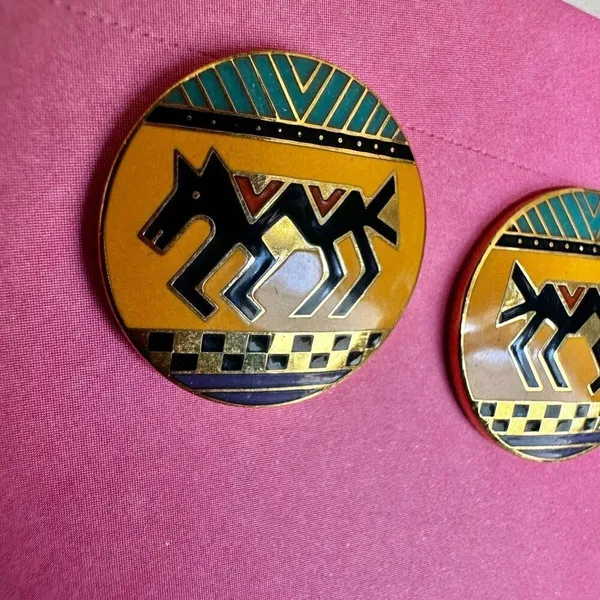 Vintage Laurel Burch "Coptic Horse" Enamel Earrings - Image 9