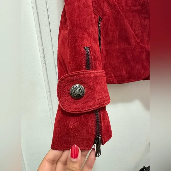 2000s Guess red suede leather jacket size medium rare Y2K - Image 4