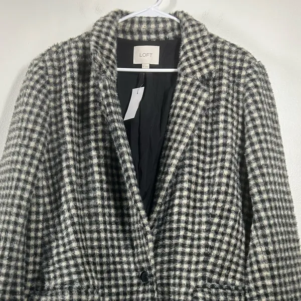 Loft Checked Coat NWT Single Button Lined Soft Cozy Pockets‎ Size XL Black/Cream - Image 4