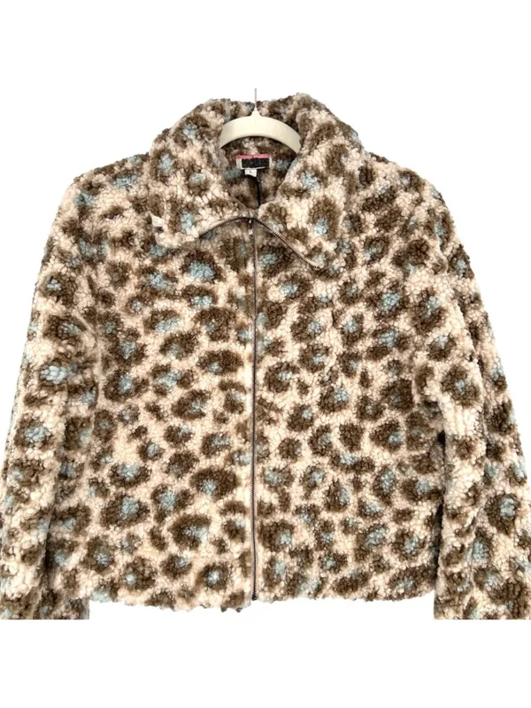 Andree By Unit Faux Fur Leopard Print Teddy Cropped Jacket Size Large NWT - Image 2