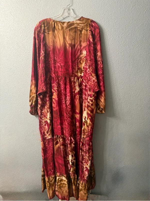 Women's Red & Brown Maxi Dress - Flowing V-Neck Boho Style nwt - Image 7