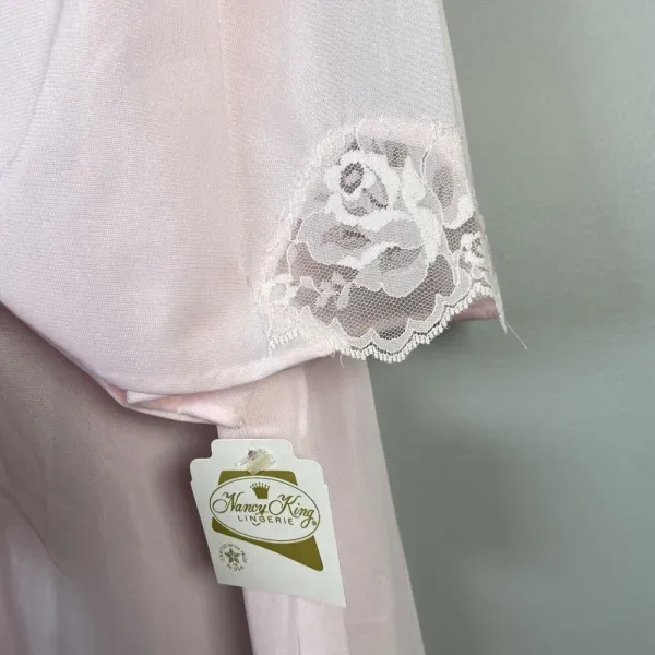 Vintage Nancy King Lingerie Nightgown Size M Pink Nylon‎ satin Lace Sleepwear - Image 5