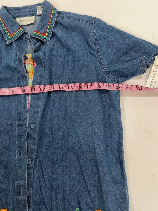 Vintage Embroidered Blue Denim Button-Up Shirt - Image 12
