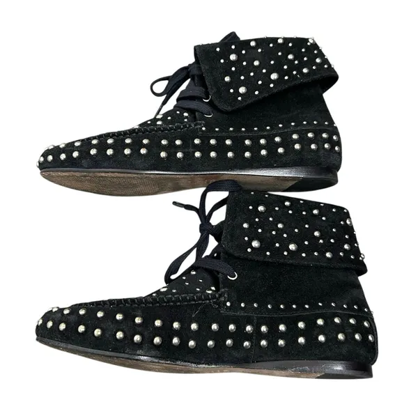 Schutz Evie Suede Studded Moccasin Boots Women's Black Size 7 B - Image 5