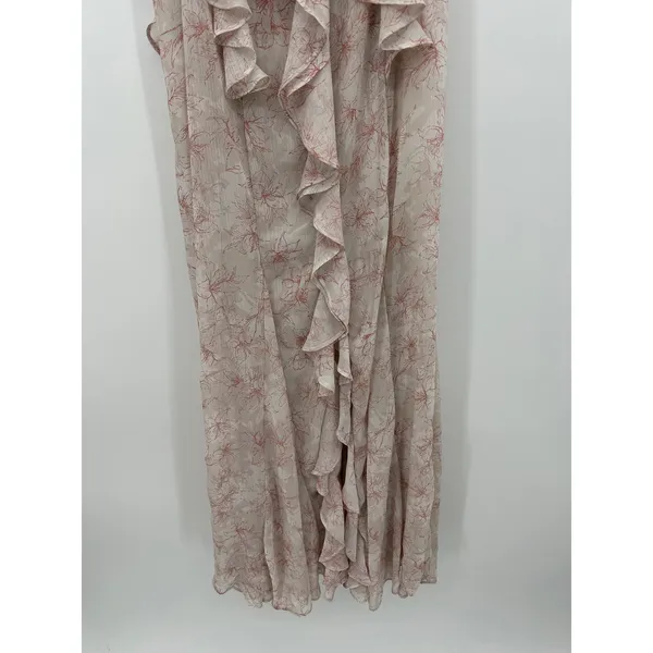 Storia Womens Floral Ruffle Maxi Dress Red Cream Sleeveless Sz L Dainty Feminine - Image 6