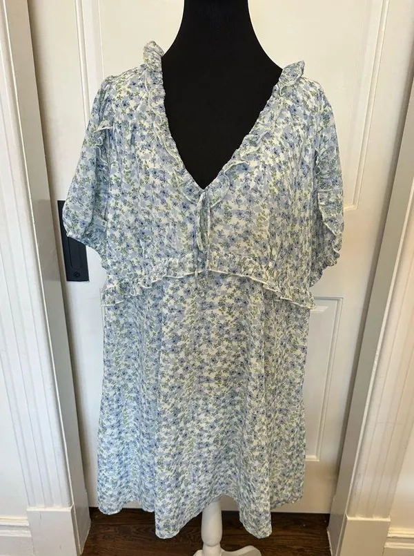 Arula B Short Sleeve Floral Blue Dress Bohemian Flowy Plus Size Altar’d State - Image 3