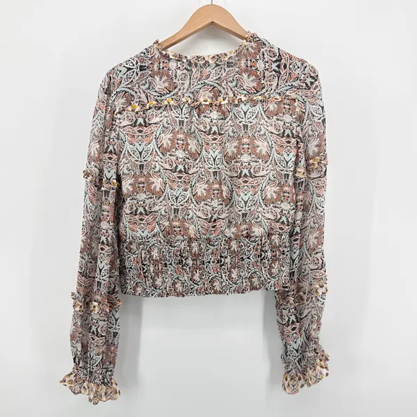 Anthropologie Paisley Smocked Waist Ruffle‎ Blouse Medium OB1487981 Multicolor - Image 9