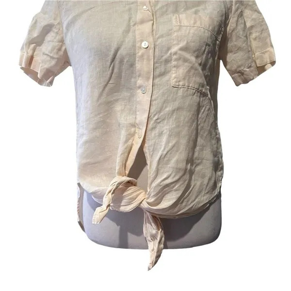 Theory Tie Front 100% Linen Top Womens P Minimalist Capsule Short Sleeve - Image 5