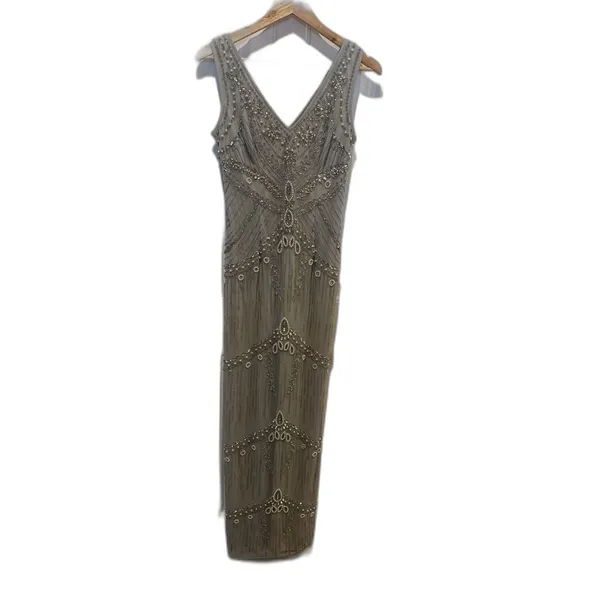 Adrianna Papell Embellished Beaded Evening Blue Dress Gown Prom Sz 4 - Image 5