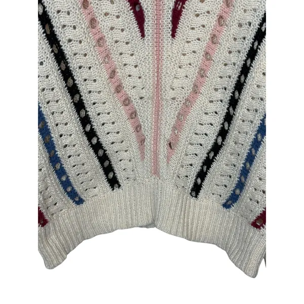 Vestique Sweater Womens Large Cream Multi Stripe Pointelle Knit Oversized Boho‎ - Image 7