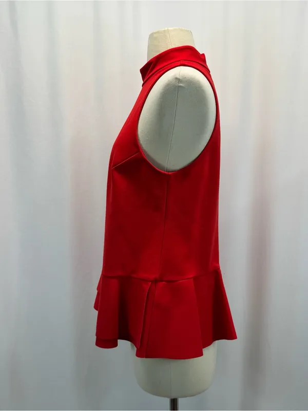 Anthropologie Tomato Red Mock Neck Sleeveless Peplum Blouse Tank M Preppy - Image 5