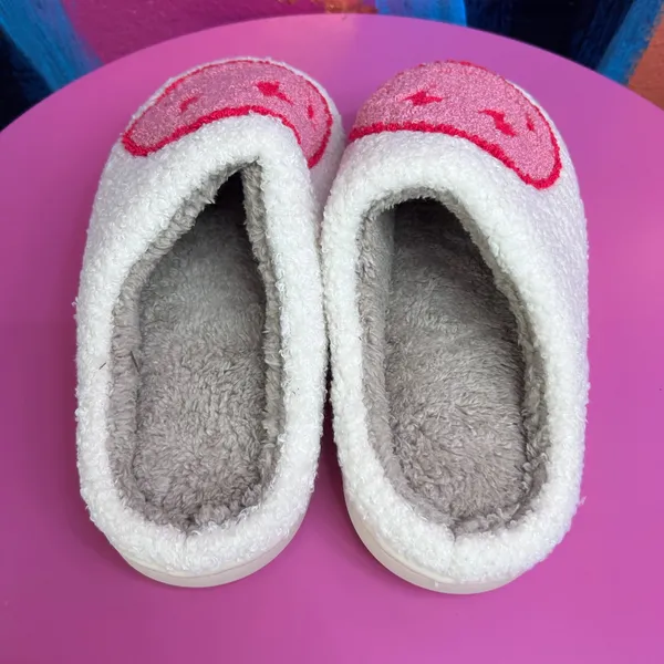 Pink Smiley Face Lightning Bolt Eyes Womens 6.5-7.5‎ / 37-38 Slippers Slides NEW - Image 3