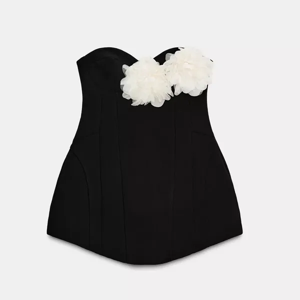Nwt Zara Contrast Floral Strapless Dress Size S - Image 6