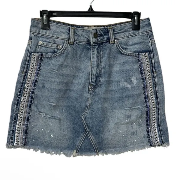 Free People Mini Blue Denim Skirt(Size 4) - Image 5
