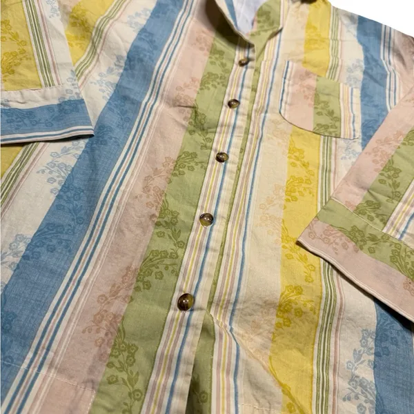 ✨😴 Parterre Striped‎ Floral Pajama Top XS Oversized Cotton Sleep Shirt 😴✨ - Image 2