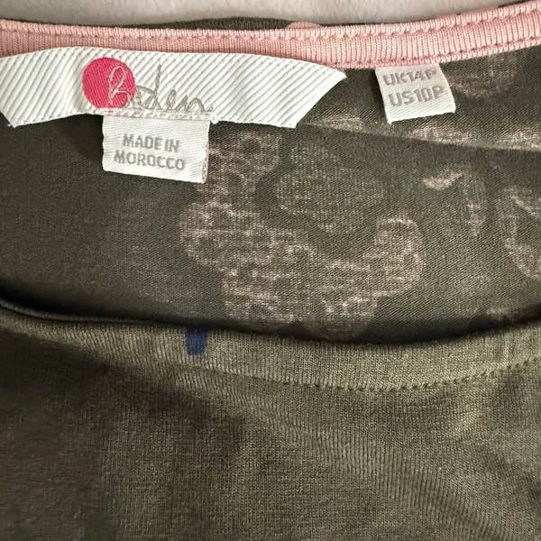Boden Olive Green Floral Print Three Quarter Sleeve Tunic Dress‎ Size 10P - Image 7