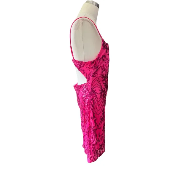 Crystal Sky Pink Sequin Mini Dress Women's L Sparkly Swiftie Spaghetti Strap NWT - Image 3