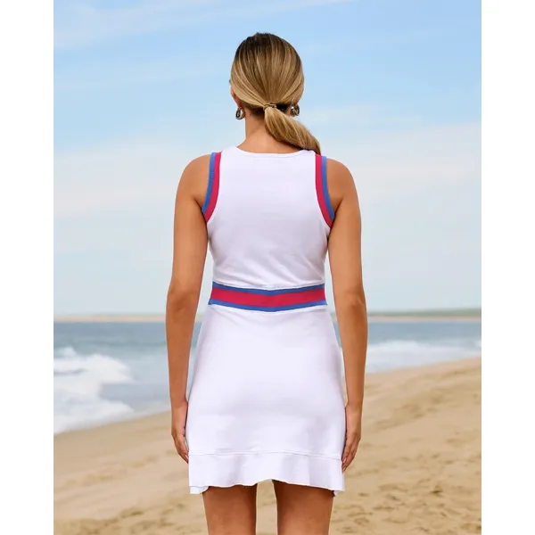 Boston Proper Sport Dress Medium White Red Blue Striped French Terry Flounce Hem - Image 2