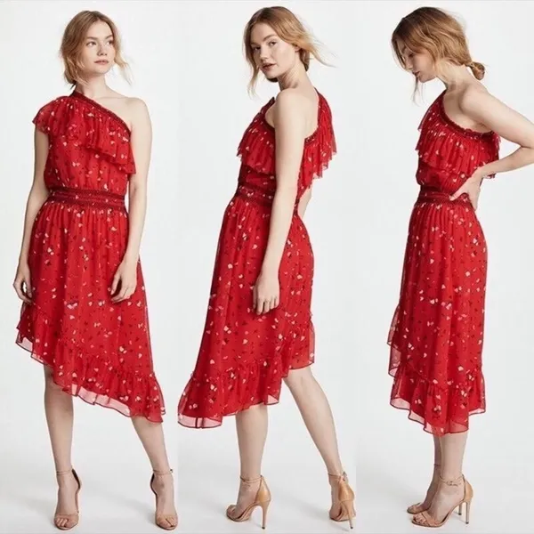 Joie Hafsa Silk Dress Size Matador Red Womens One Shoulder Asymmetrical Size XS - Image 3