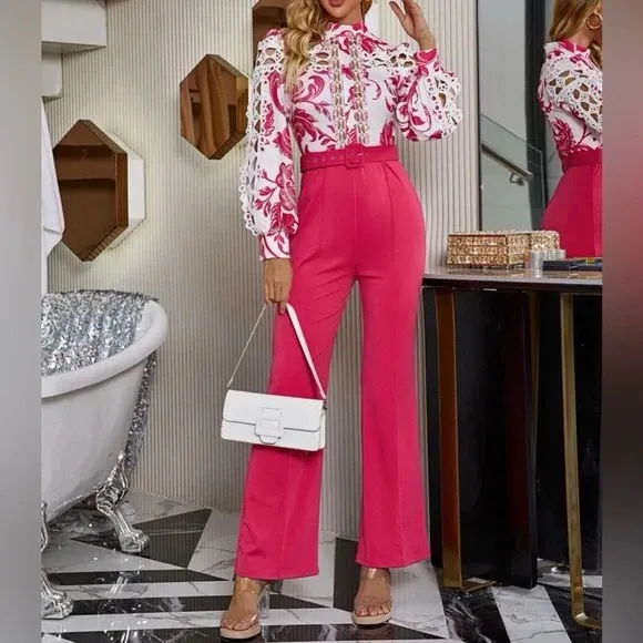 Boutique Floral Belted Jumpsuit - Image 2