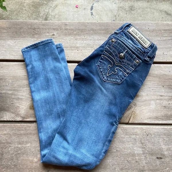 Rock Revival Alivia Jeans 27 Bootcut Dark Wash Embellished Flap Pocket‎ - Image 3