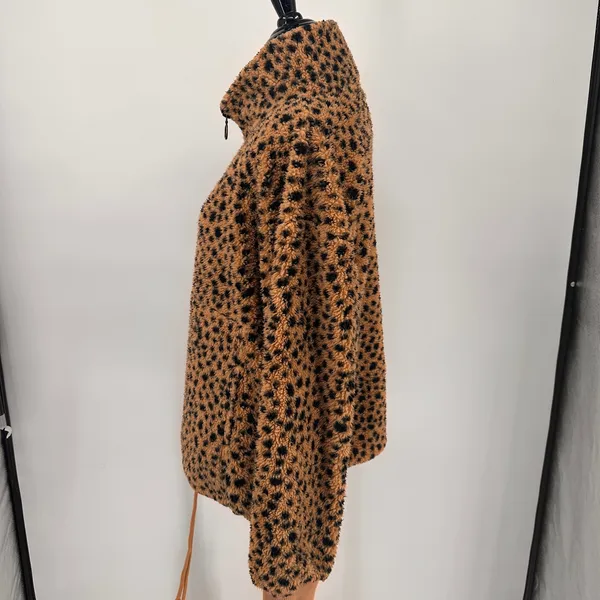 Billabong Faux Fur Leopard Pullover 1/2 Half Zip Sweater Size XL - Image 4