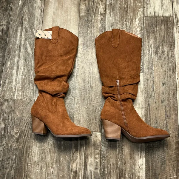 Women's Slouchy Mid-Calf Tan Faux Suede Boot Size 7 - Image 7