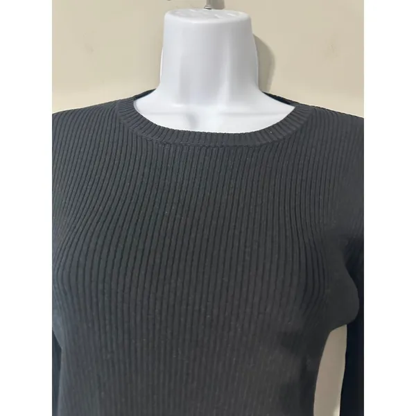 CAARA Black Ribbed‎ Knit Bell Sleeve Sweater Slightly Cropped Top Size S - Image 3