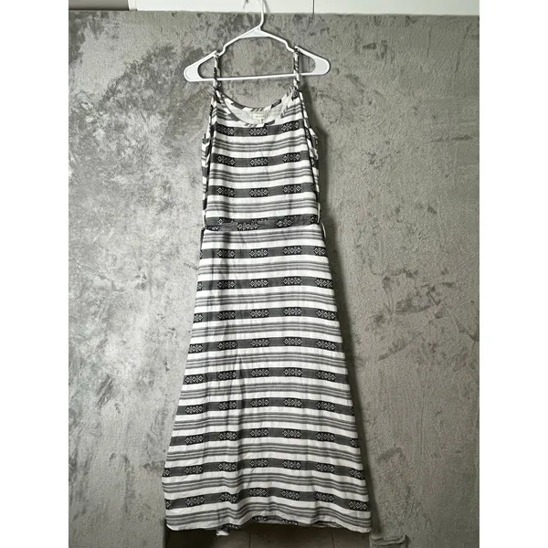 Garnet Hill Cotton Jacquard Woven Maxi Dress Black White Boho Southwest Size 8‎ - Image 2