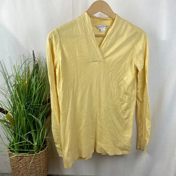 Pendleton Silk & Cashmere Blend Yellow Long Sleeve V Neck Sweater M - Image 2