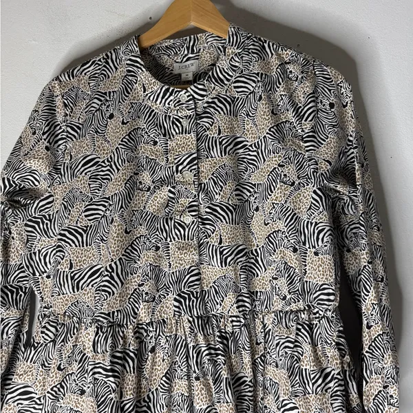 J.CREW‎ Factory Zebra Animal Prit Dress Cotton Lined Safari Fit & Flare M - Image 3