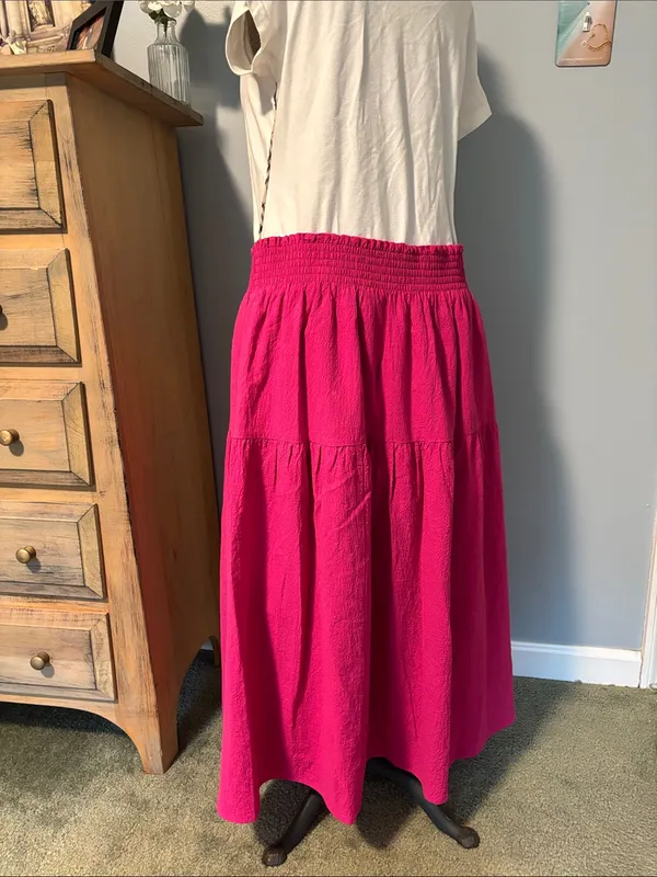 Nine West Hot Pink Tiered Elastic Waist Maxi Fully Lined Skirt - Image 3